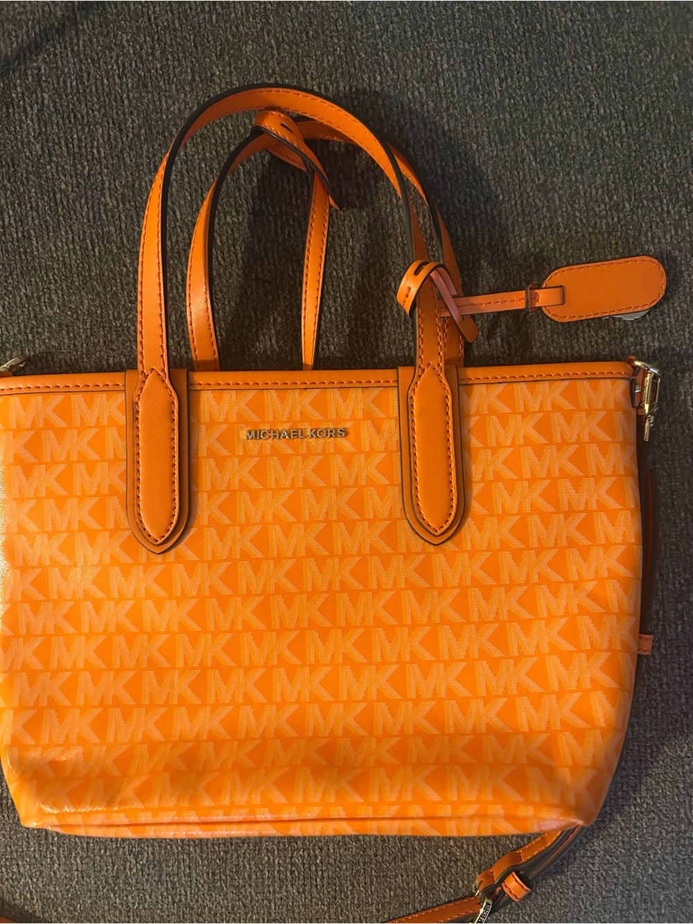 Michael Kors Orange MK Signature Small Shoulder Tote